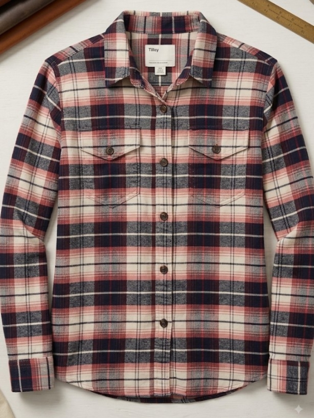 Tilley Organic Cotton Pink Black White Plaid Flannel Button Down (M) Quiet Lux